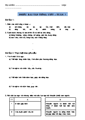 Phiếu bài tập Tuần 2 môn Tiếng Việt Lớp 4